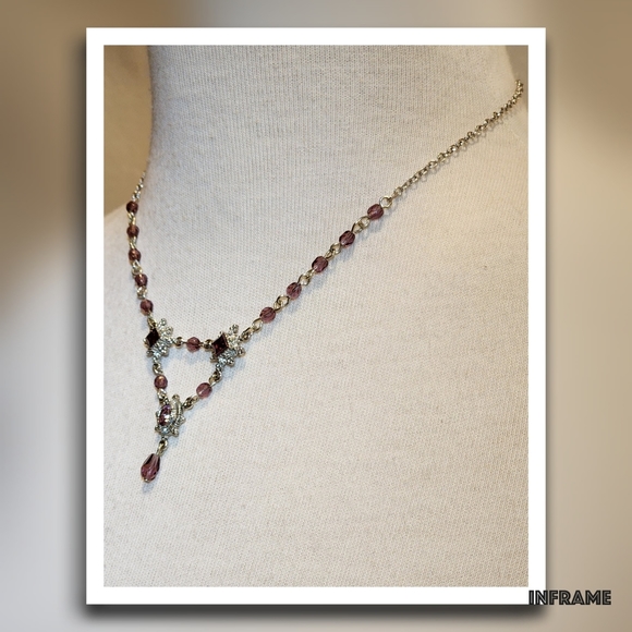 Silver Pearl-Drop Rhinestone Necklace - Picture 9 of 14